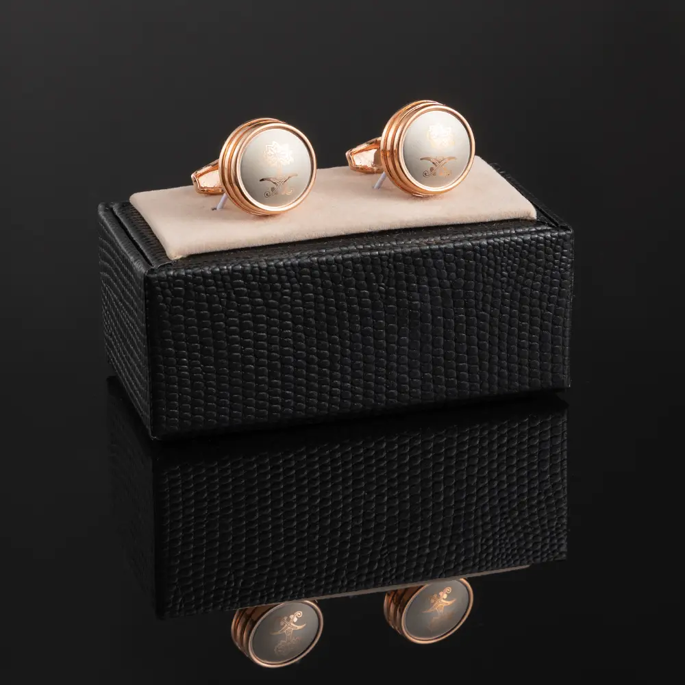 Wholesale JINJIE Wholesale Arabia Popular Palm Tree Pattern Design Round Rose Golden Plated Metal Cuff Links CLW6001-RG Supplier, Exporter