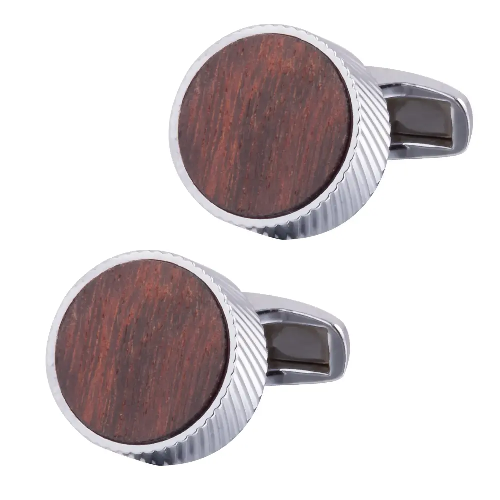 ODM Vintage Round Solid Wooden Cufflinks Men's French Red Wood Cuff Links Shirt Buttons Manufacturer, Factory