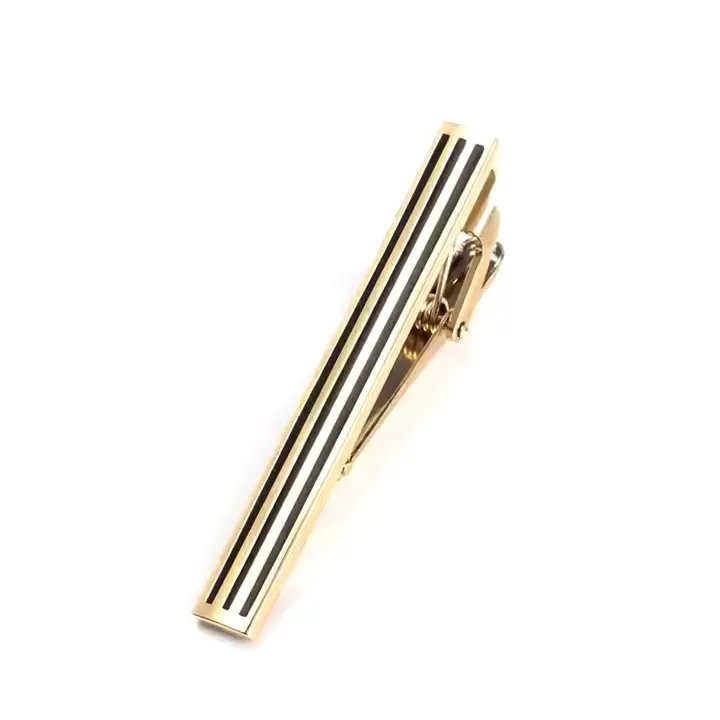 Wholesale Enamel Tie Clips Men's Simple Stripe Design Gold Metal Tie Bar TC9007-G