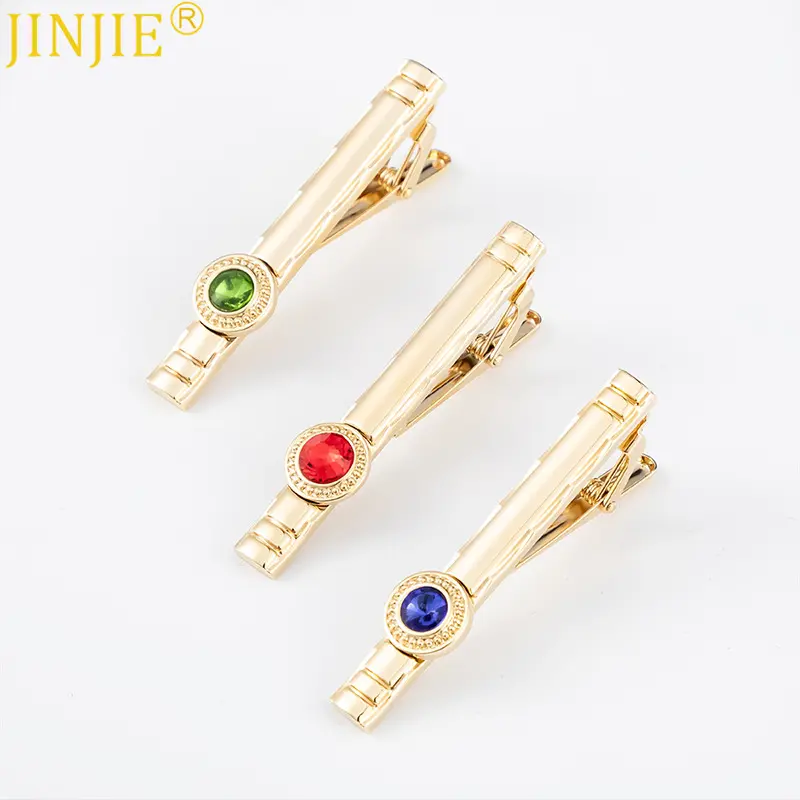 OEM JINJIE Popular & High Quality Tie Accessories Gold Plated Tie Clip Diamond Zircon Tie Pins For Men TS9002 Company, Companies