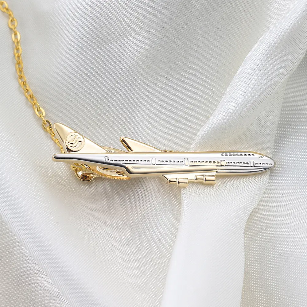 Custom Personalized Metal Craft Golden Plated Tie Clips Airplane Design Men Chain Tie Bars Wholesale TL0010 Supplier, Exporter