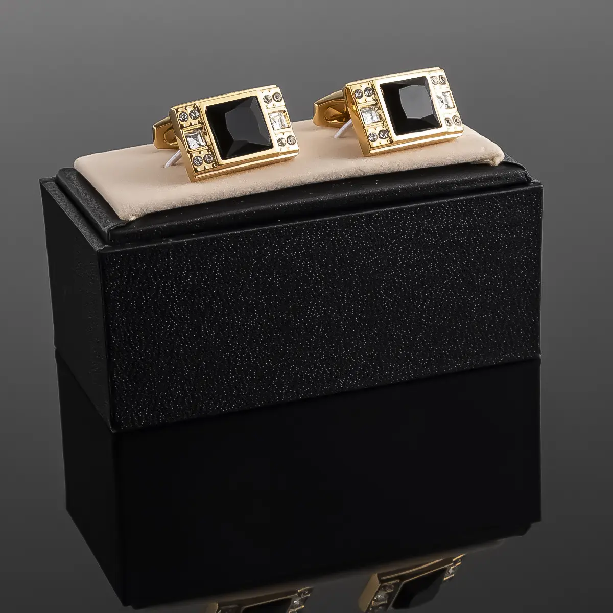 ODM Factory Supply Square Black Onyx Golden Plated Cufflinks Men's Formal Dress Shirt Cuff Link CS0103 Manufacturer, Manufacturers
