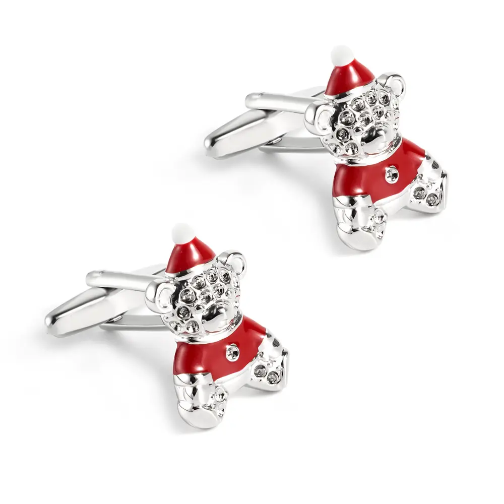 Custom Factory High Quality Cute Red & Silver Color Teddy Bear Design Cufflinks for Men Gifts CC0190 Suppliers, Company