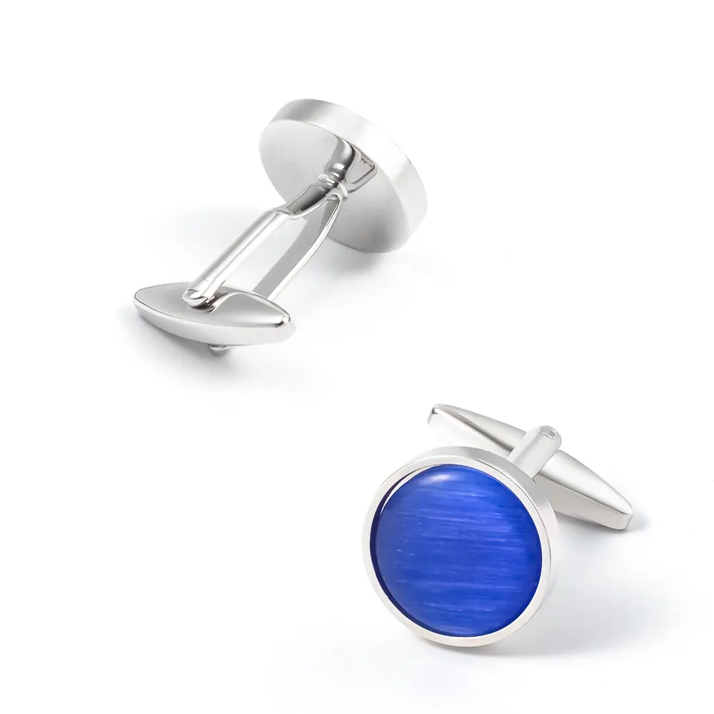 Wholesale Premium Quality Custom Round French Blue Onyx Gemstone Cufflinks CS0094