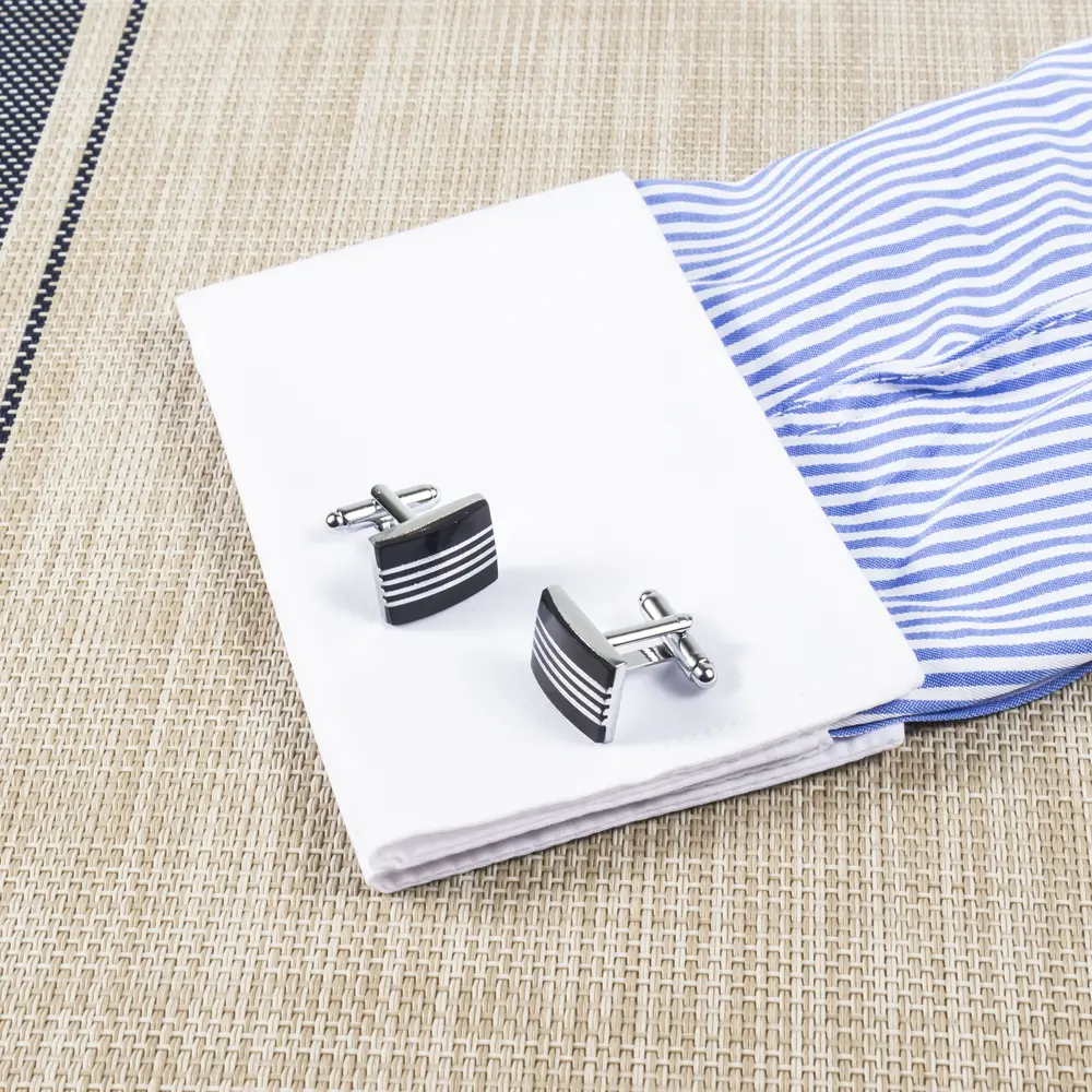 Wholesale Cufflinks Supplier Stripe Enamel and Onyx White Copper-Plated Brass Cufflinks Wholesale CC-Q100 Manufacturer, Factory