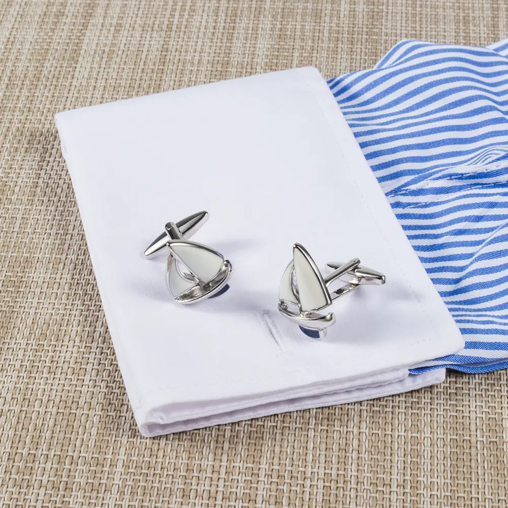 Wholesale Personalized Silver & Blue Sailboat Cufflinks Men Suit Shirt Accessories Gifts CC0018