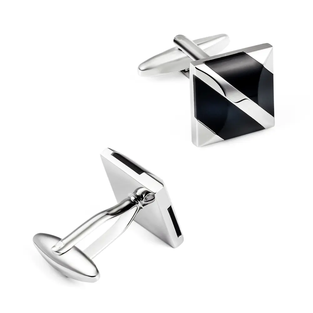 ODM Elegant Silver Black Diagonal Cufflinks Stone Inlaid Shirt Men Cuff Links Manufacturer, Manufacturers