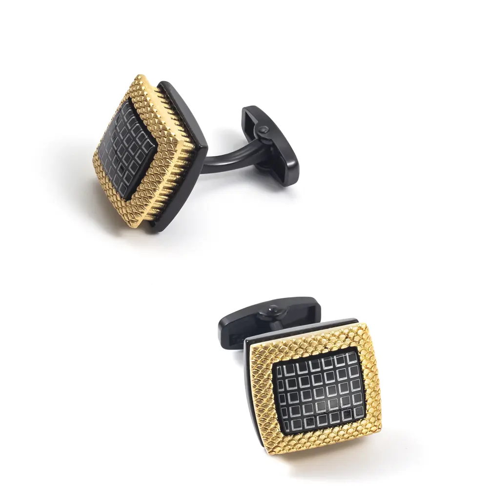 Custom Vintage Cube Design with Golden Ripple Pattern Men Cufflinks Factories, Companies