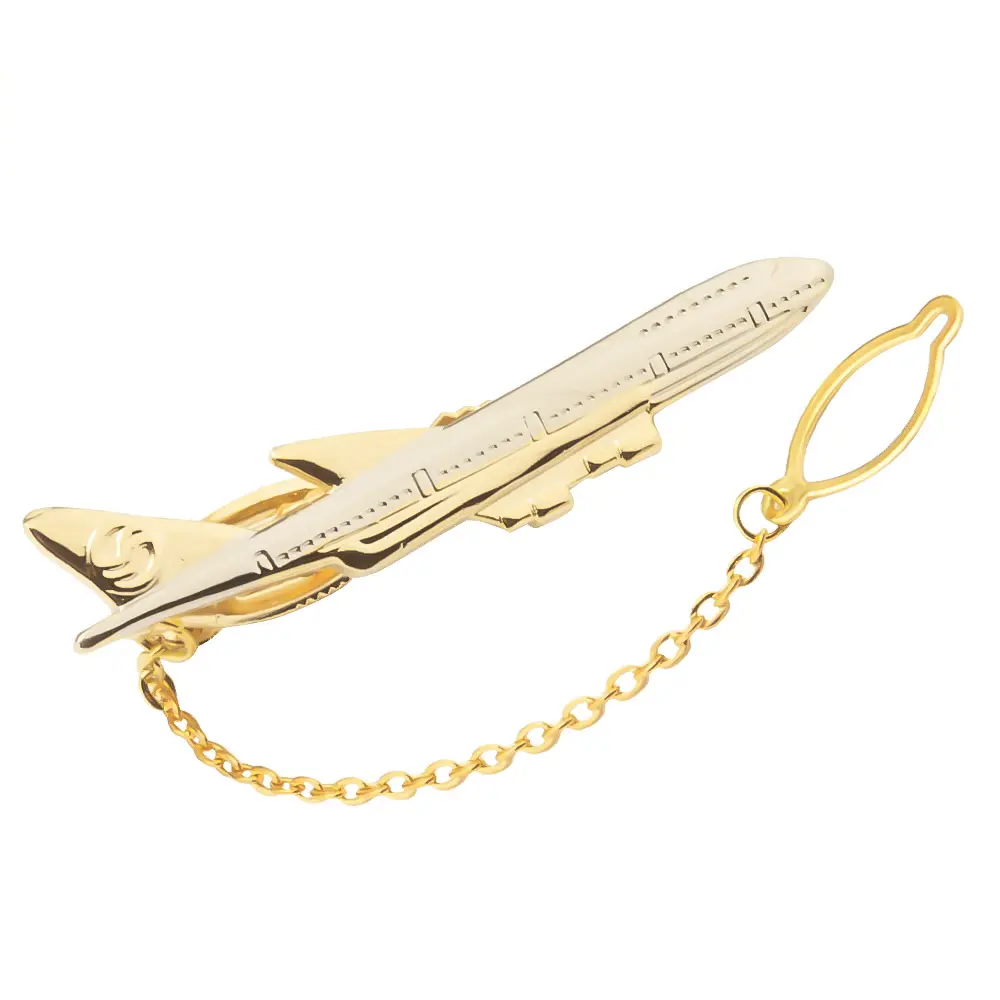 Custom Personalized Metal Craft Golden Plated Tie Clips Airplane Design Men Chain Tie Bars Wholesale TL0010 Supplier, Exporter