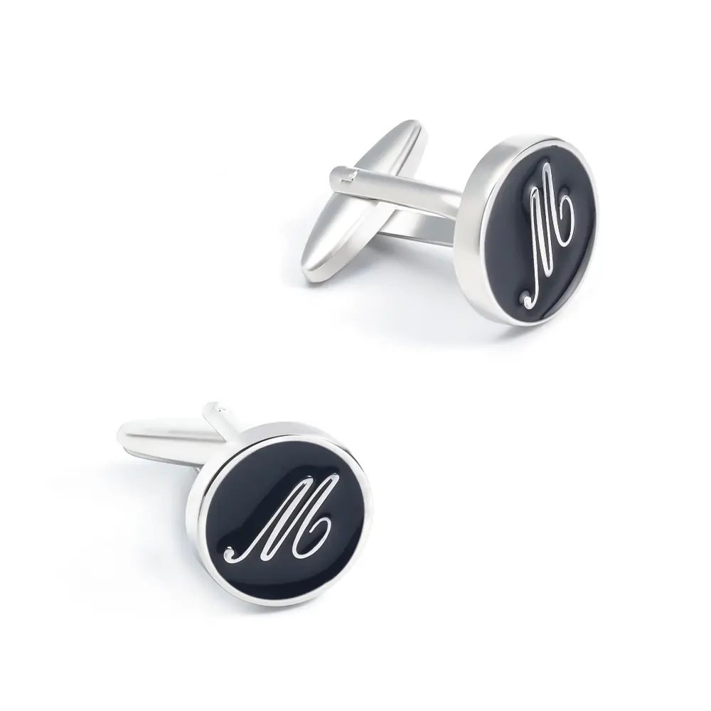 OEM Hot Selling Cufflinks Alphabet Soft Enamel Brass Black Letter Cuff Links for Men CC0011 Factories, Exporters