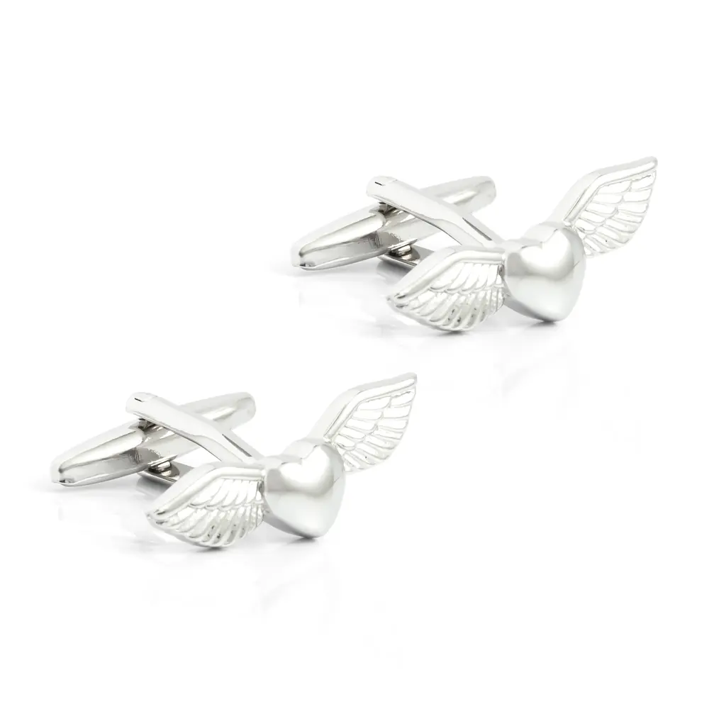 Custom Manufacturer Shirt Cufflinks 3D Angel Wings Heart Silver Custom Men Cuff Link CL0197 Supplier, Companies