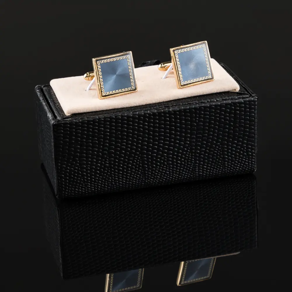OEM Factory New Golden Plated Blue Pattern Square Metal Men Cufflinks For Men Suit Supplier, Exporter