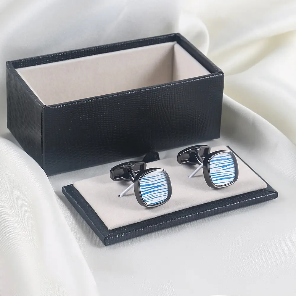 Custom Low Price Mens Classic Blue Striped Square Cufflinks Shirt Tuxedo Cuffs Accessories Supplier, Factory