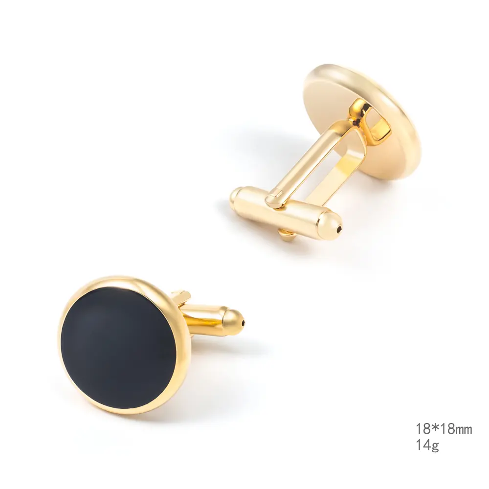 OEM Cheap Copper Material Men Round Gold Plated Black Enamel Cuff links for Men Shirt Accessories CC0301 Manufacturers, Factories