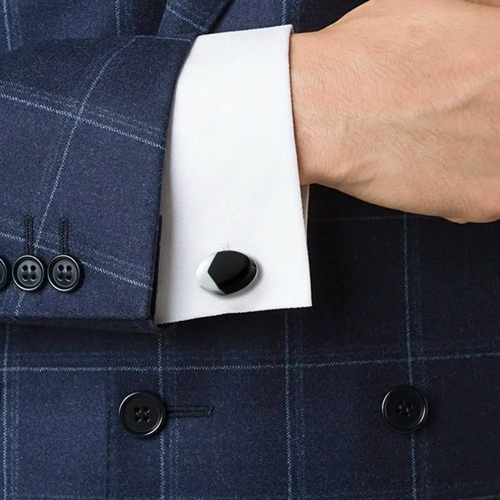 ODM Simple Fashion Black & Silver Curved Edge Cufflinks for Men's Formal Wear Manufacturers, Exporters