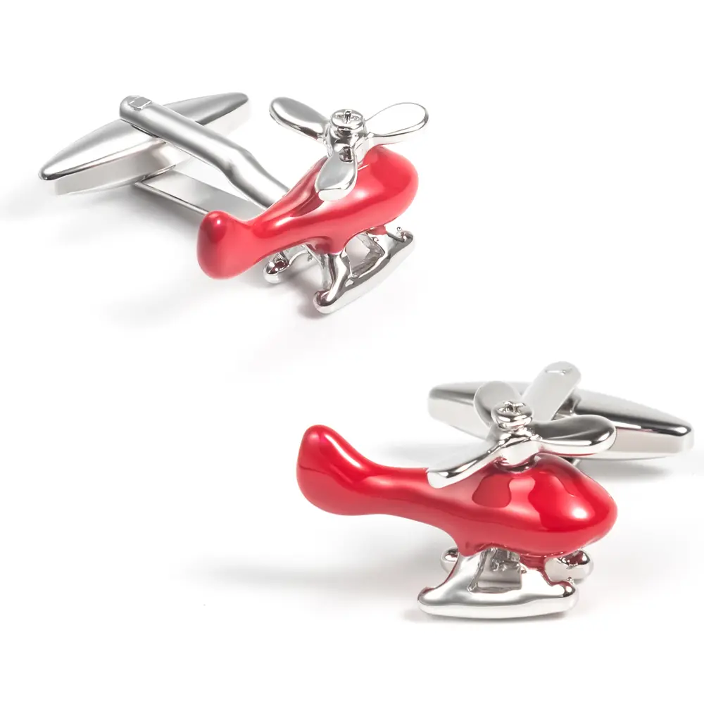 Wholesale Chinese Factory Fashion Red Enamel Helicopter Plane Cufflinks Gift for Men Shirt CC0276