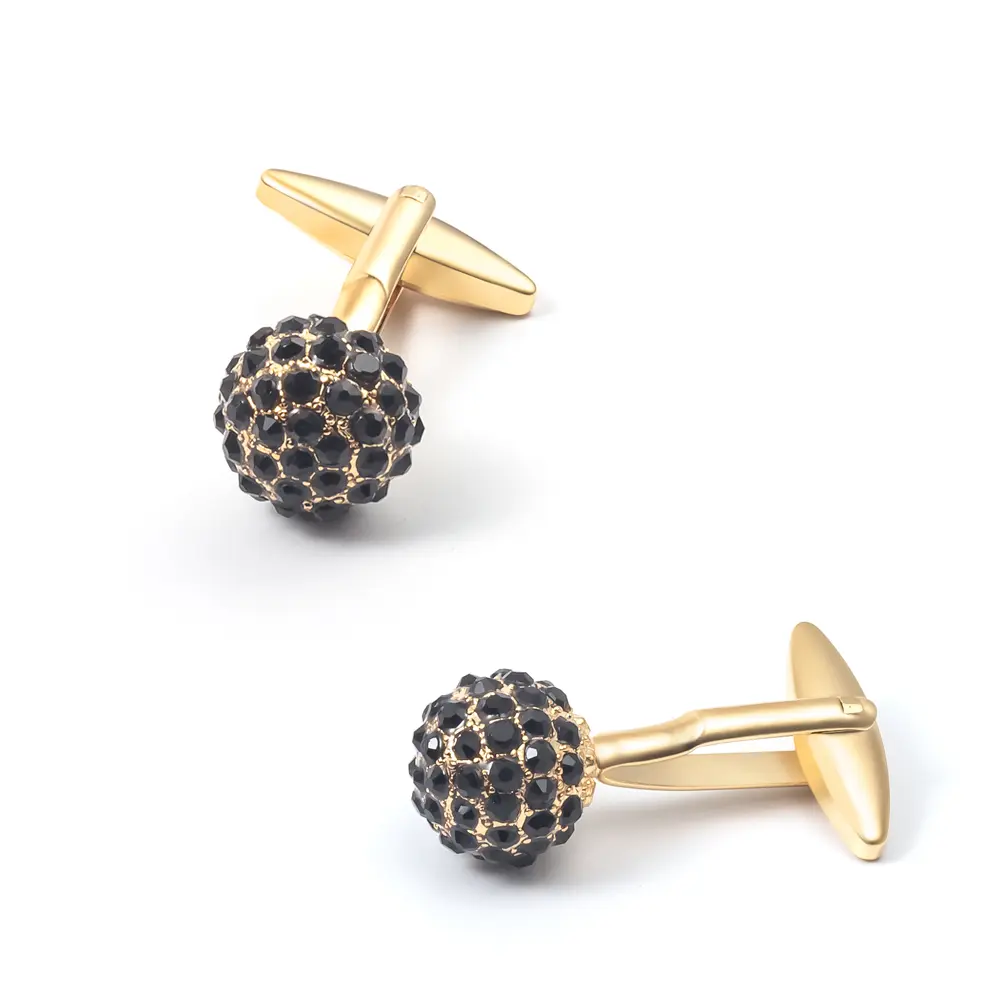 OEM Luxury Crystal Cufflinks Wholesale Round Gold Plated Brass Cufflinks With Rhinestone CS0013-G Factories, Company