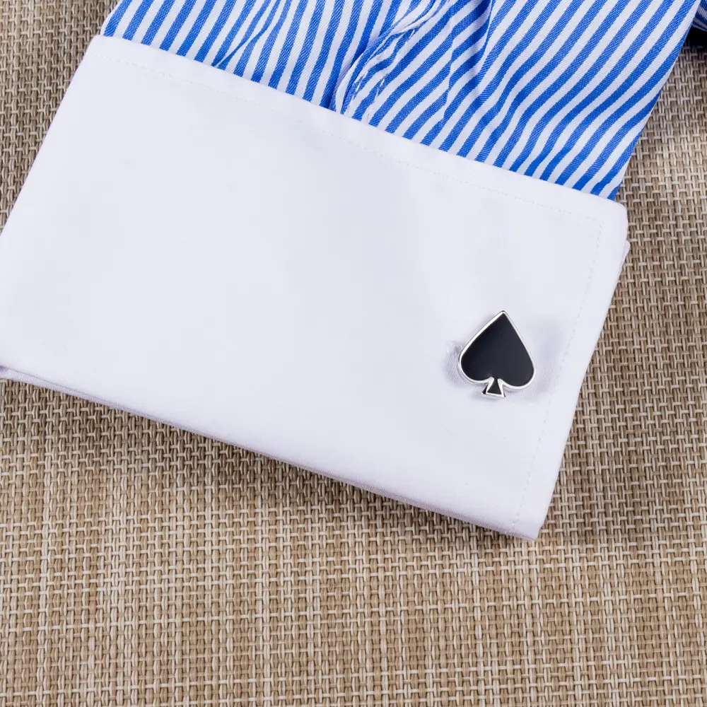 Custom Ready to Ship Black Packer Shaped Card Game Metal Silver Cufflinks for Men CC0005 Exporter, Exporters