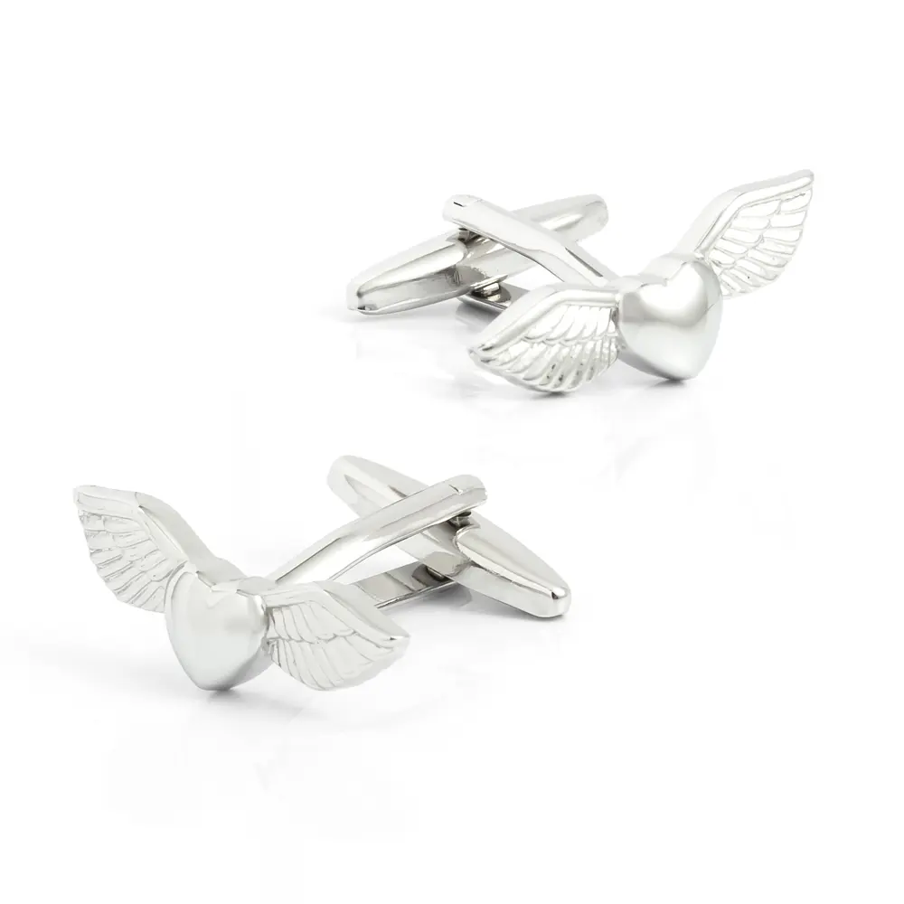 Custom Manufacturer Shirt Cufflinks 3D Angel Wings Heart Silver Custom Men Cuff Link CL0197 Supplier, Companies