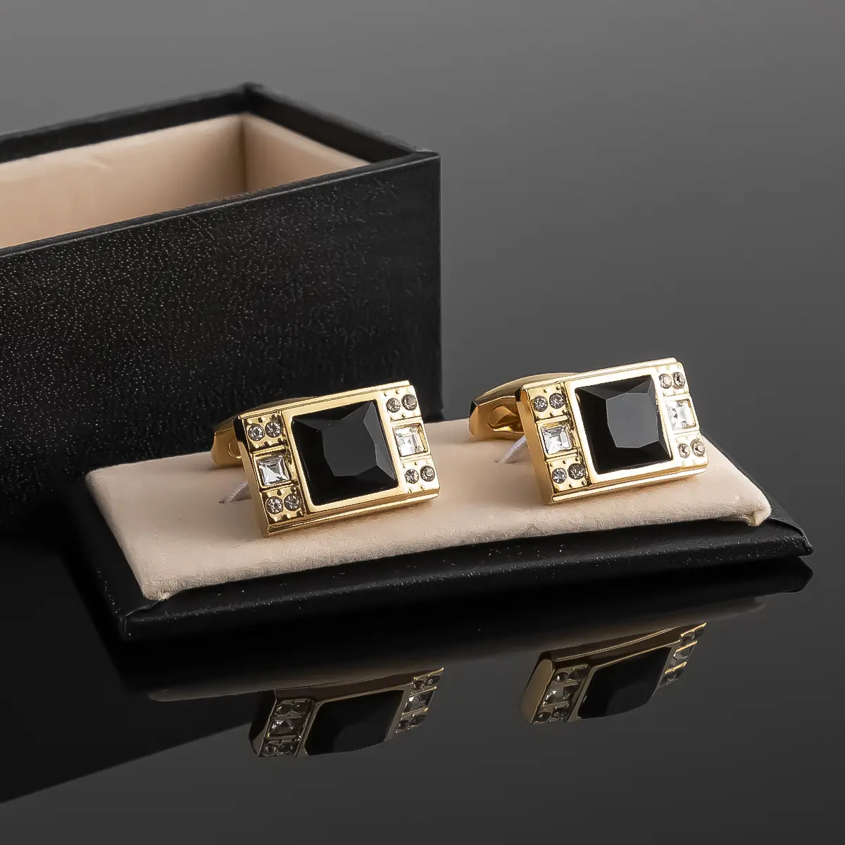 ODM Factory Supply Square Black Onyx Golden Plated Cufflinks Men's Formal Dress Shirt Cuff Link CS0103 Manufacturer, Manufacturers