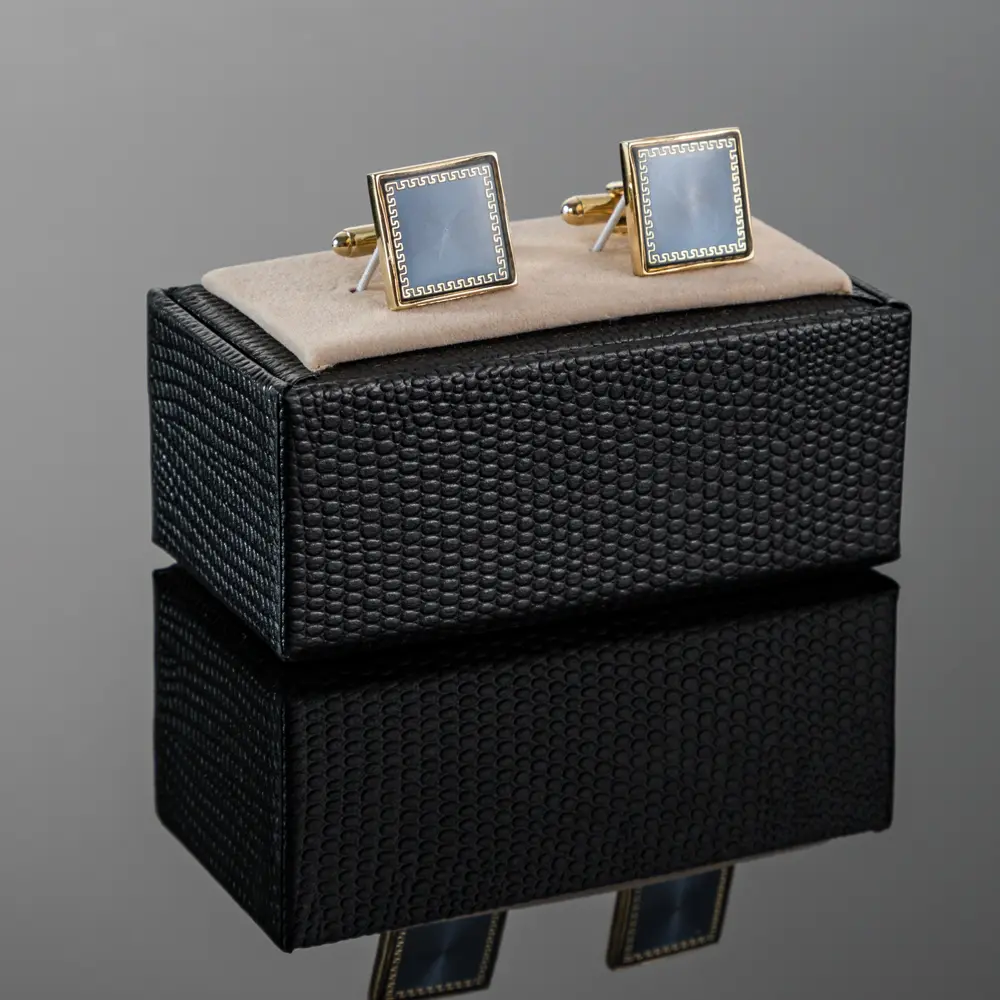 OEM Men's Formal Silver Plated Blue Pattern Square Metal Cufflinks Factories, Companies