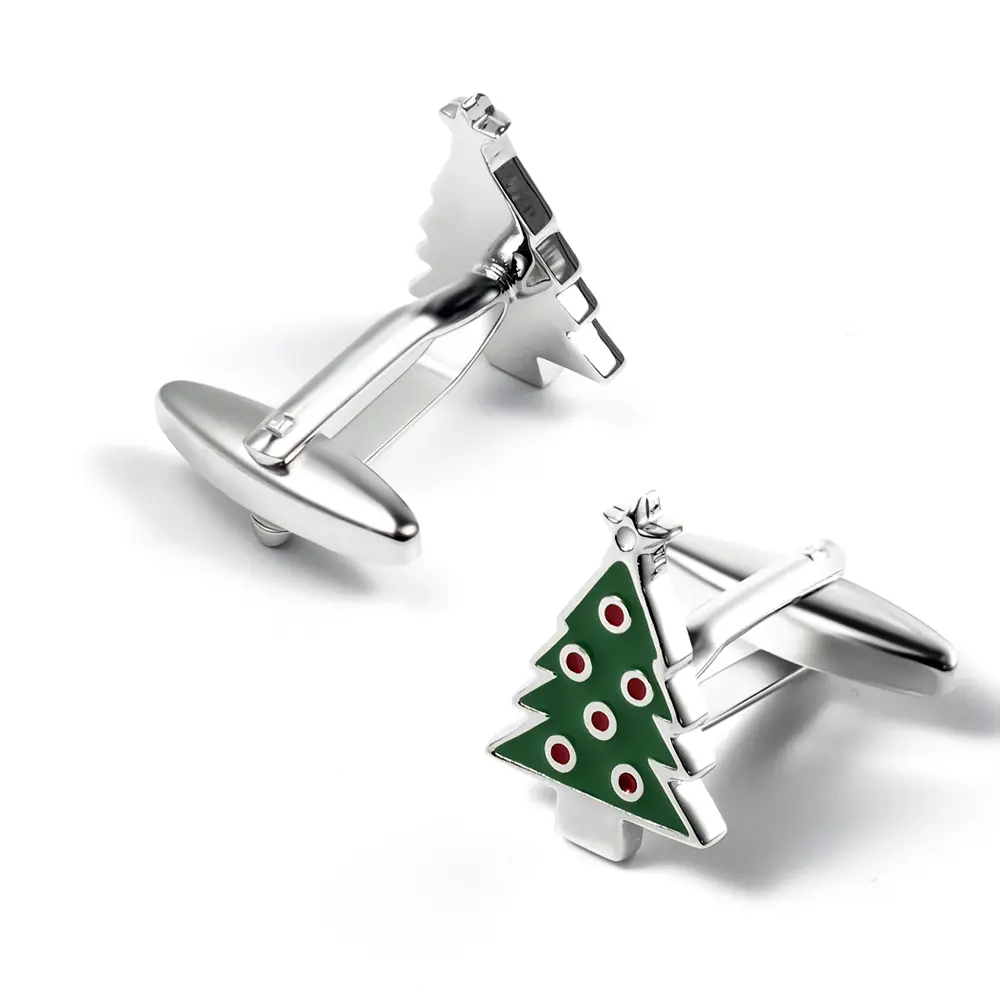 Wholesale Wholsale Metal DIY 3D Men's Enamel Green Christmas Tree Cufflinks Low Price CC0194 Manufacturer, Manufacturers