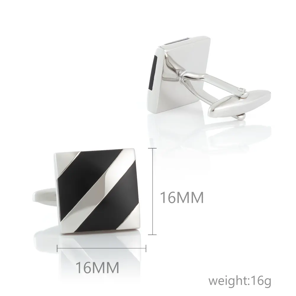 ODM JINJIE Best Selling Brass Square Black & Silver Striped French Unique Mens Cufflinks Jewelry Wholesale CC81125 Factory, Company
