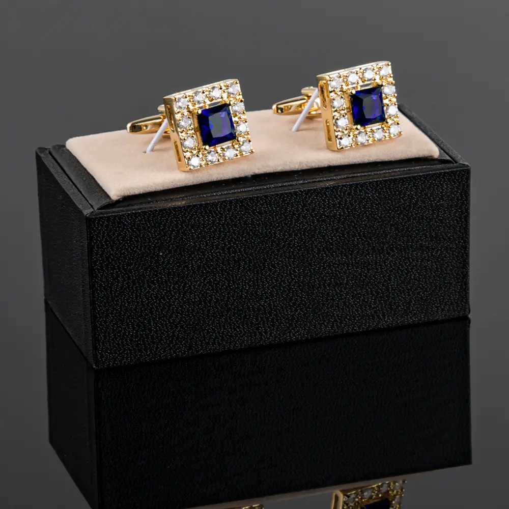 Wholesale New High Quality Luxury Gold Plated Sapphire and Diamond Square Cufflinks For Men Suits CS8372-G2 Manufacturers, Factories