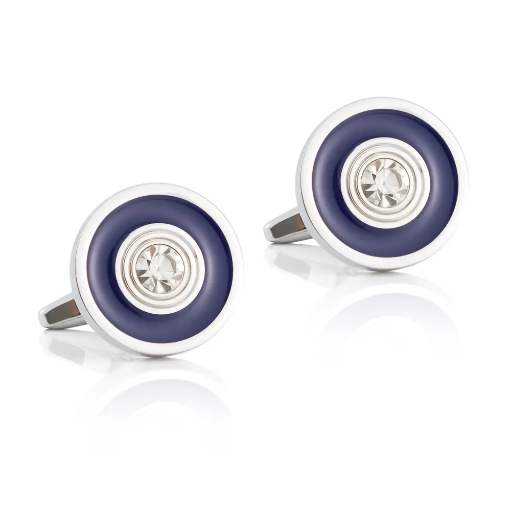 OEM Fashion Round Silver Plated Blue Enamel Round Cufflinks Crystal Mens Cufflinks Wholesale CS0099 Exporters, Companies
