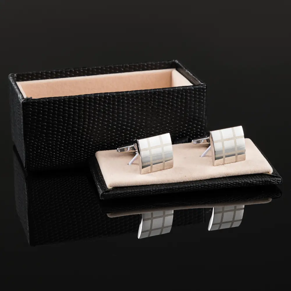 Wholesale Laser Engraved Logo Stripes Silver Custom Cufflinks For Men's French Shirts Cuff Link CL0180 Manufacturers, Suppliers
