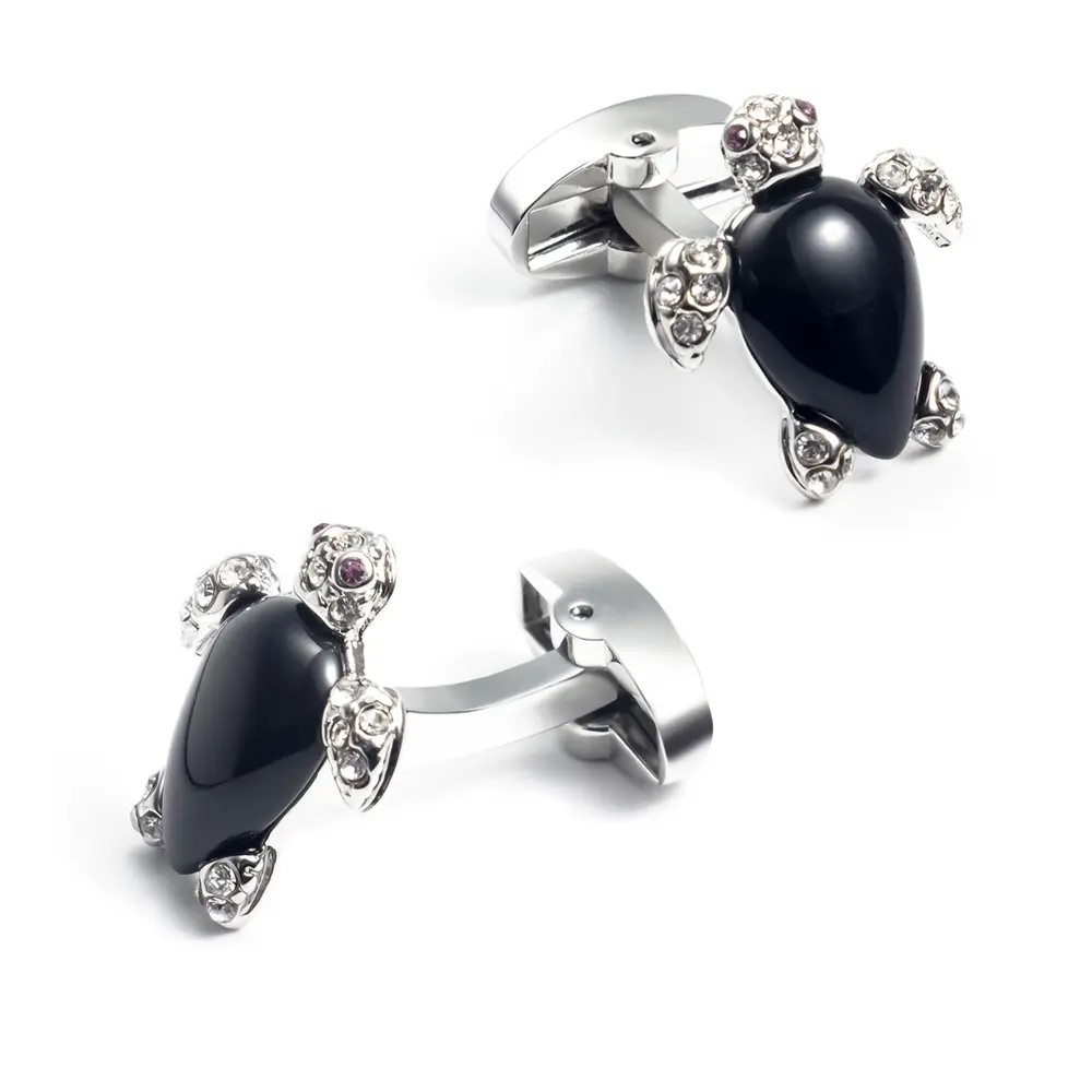 Wholesale Luxury Men Jewel Animal Design Black Onyx Turtle Crystal Cufflinks For Men Shirt CS0004 Manufacturer, Company