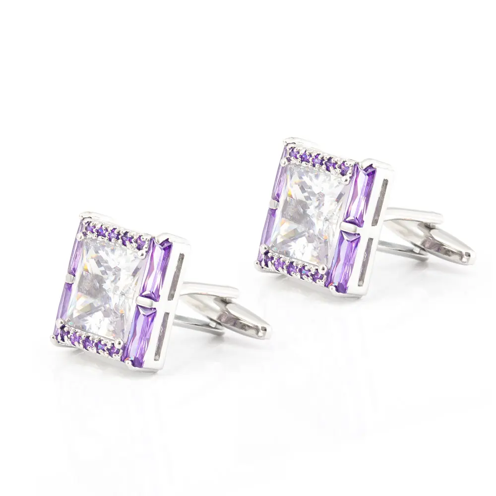Wholesale Factory Sales Diamond Cufflinks Purple Square Zirconium Designer Mens Cuff links For Wedding CS0036 Manufacturers, Company