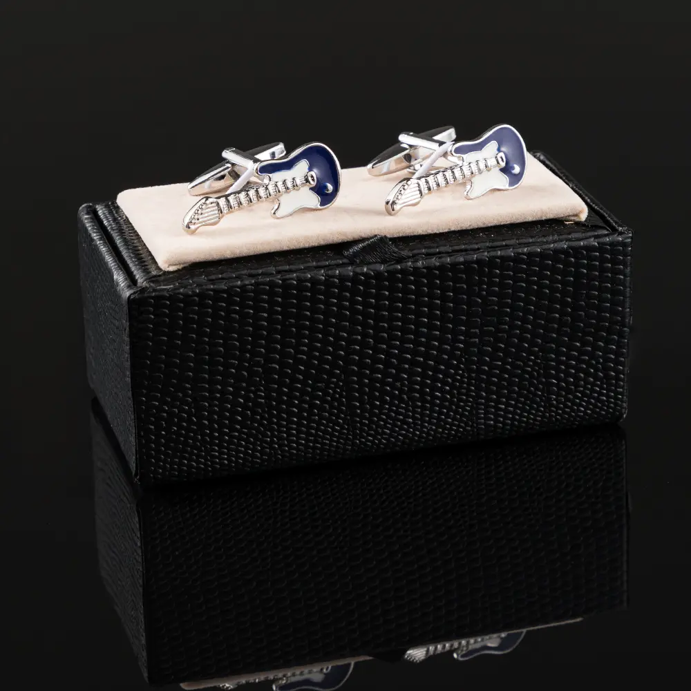 OEM Wedding Silver Plated Enamel Guitar Model Shaped Cufflinks Jewelry For Musician Men Gifts CC0304 Manufacturers, Supplier