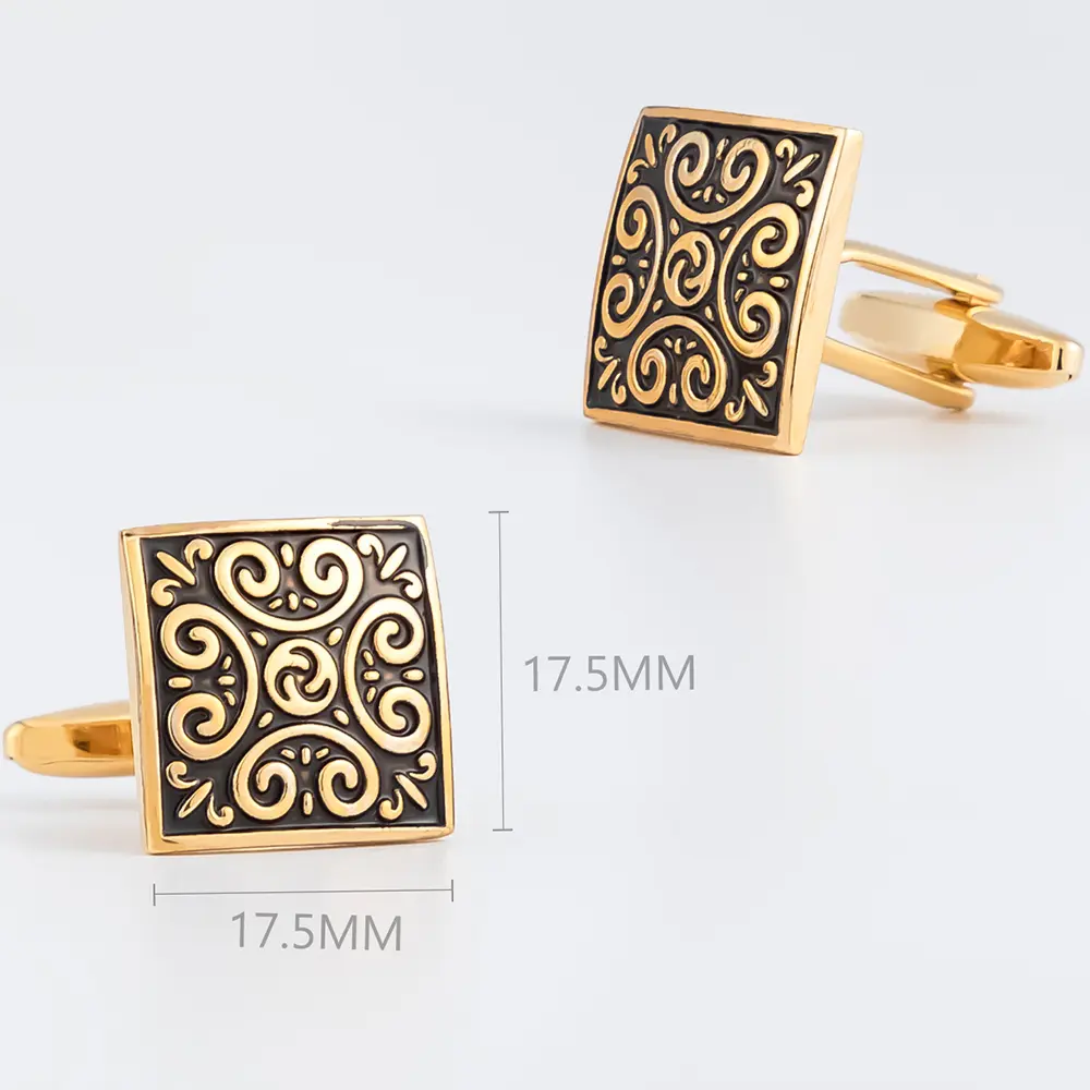 Custom Classics Auspicious Clouds Carved Pattern Cufflinks with Gold Color Plated  High Qualiy CC0237-G Manufacturer, Companies