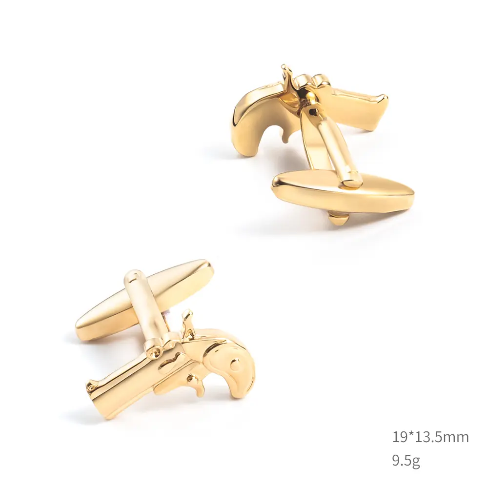 Wholesale Novelty Gold Plated Derringer Pistol Gun Shape Cufflinks Fashion Men Accessory CL0034-G