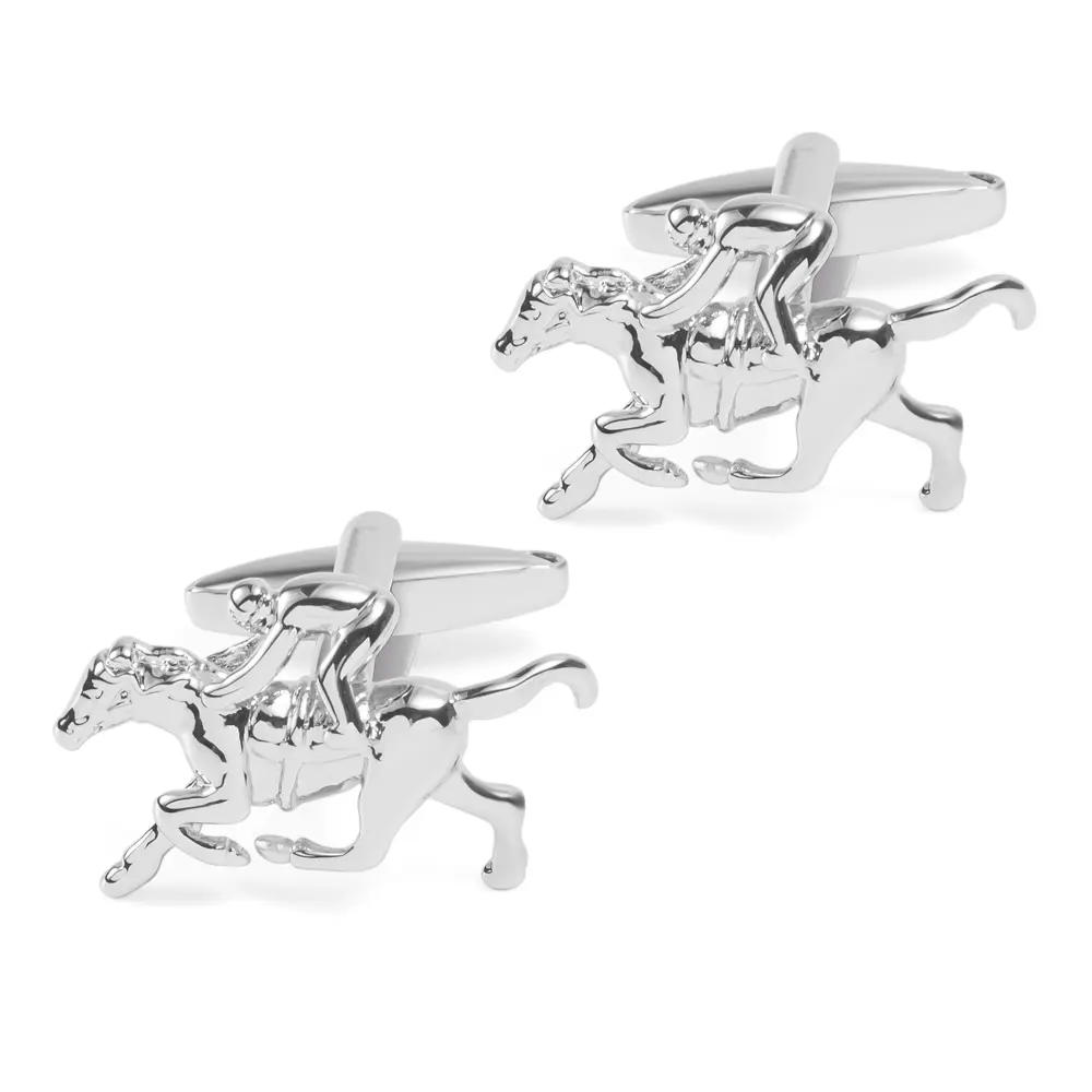 ODM Men's Fashion Hot Sale Novelty Horse Jockey Racing Cufflinks Copper Material Silver Plated CL0019 Exporter, Exporters