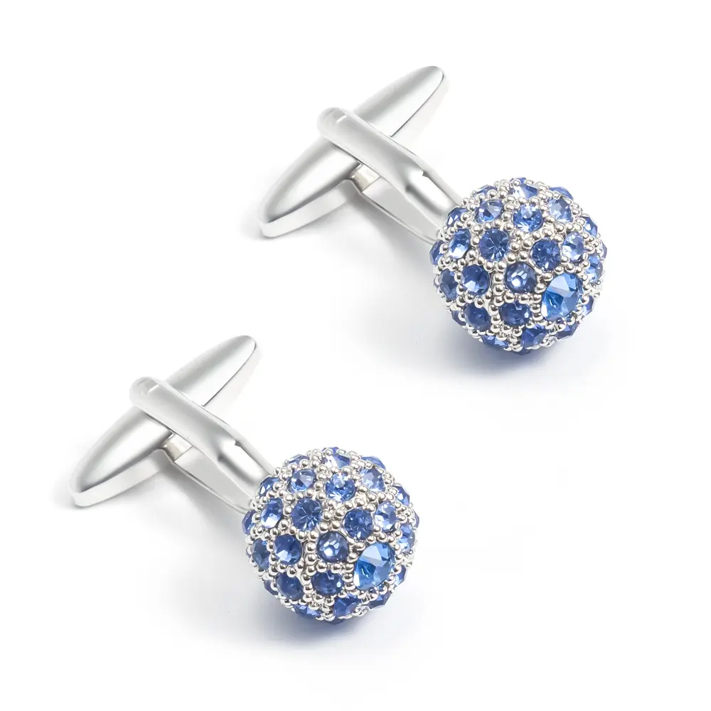 OEM Luxury Crystal  Ball Cufflinks Wholesale Silver Plated Brass Cufflinks With Blue Rhinestone CS0013-S Exporter, Company