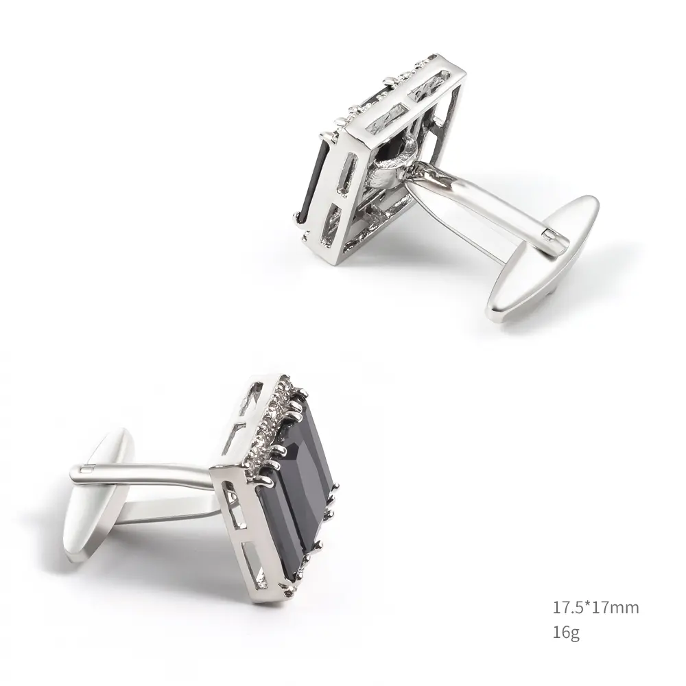 OEM Elegant Black Stone Silver Plated Cufflinks Luxury Square Business Men's Cuff Links CS0089-S Manufacturer, Exporter