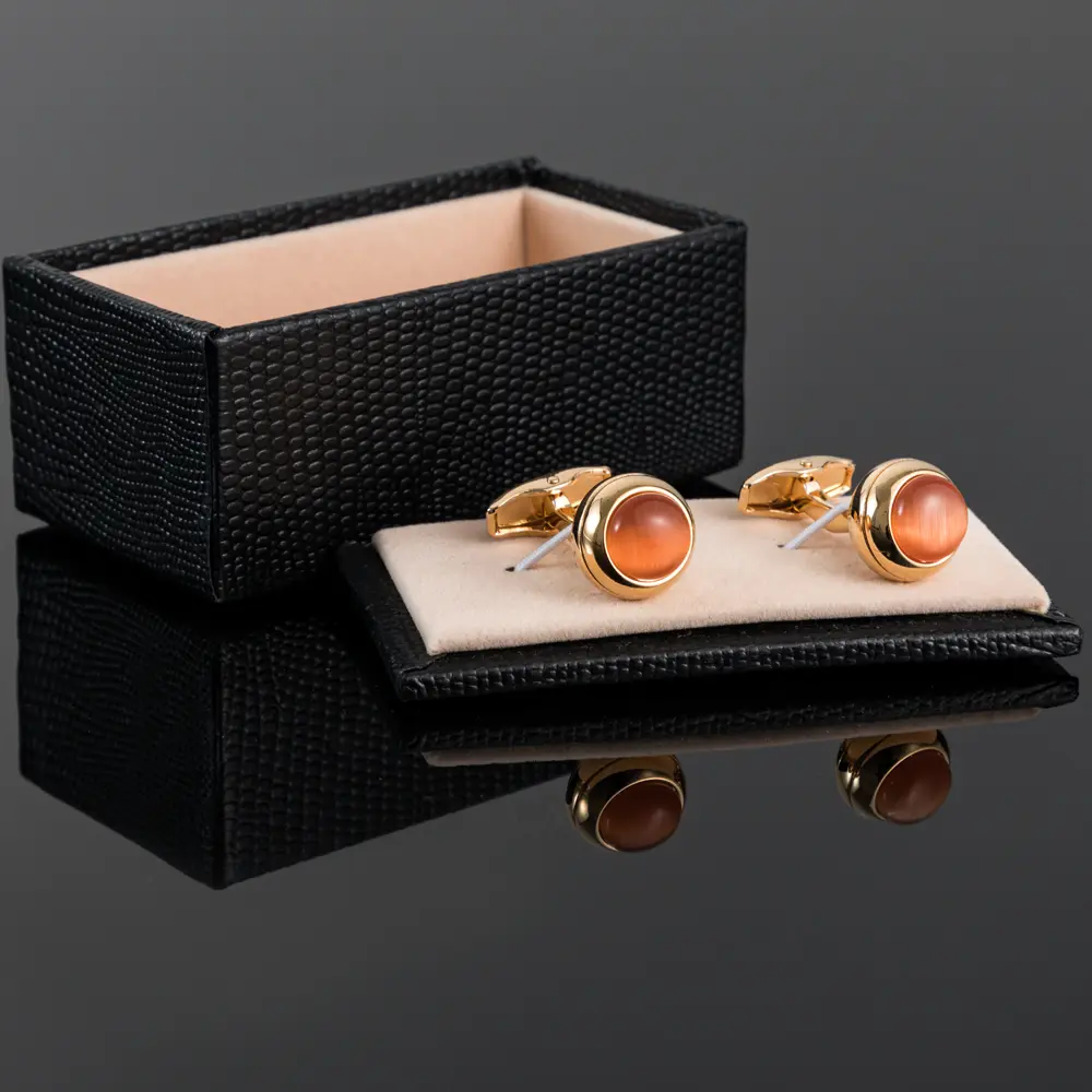 Custom Golden Plated Cora Crystal Stone Cufflinks Elegance Designer Men Cuff Links Suppliers, Companies