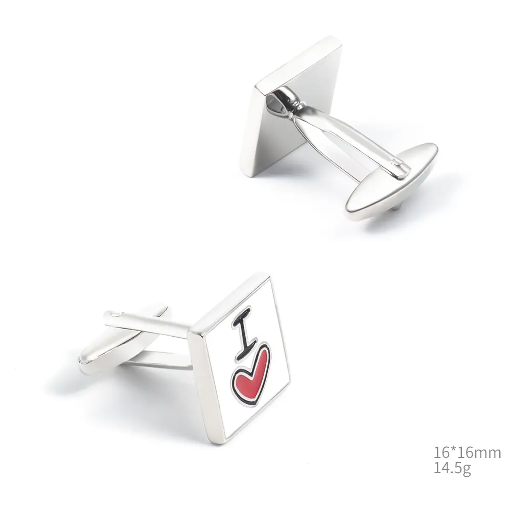 ODM Luxury Custom Copper Stylish I Love My Wife Enamel Cufflinks Wedding Anniversary Valentine's Day Men Gifts CC0112 Factory, Exporters