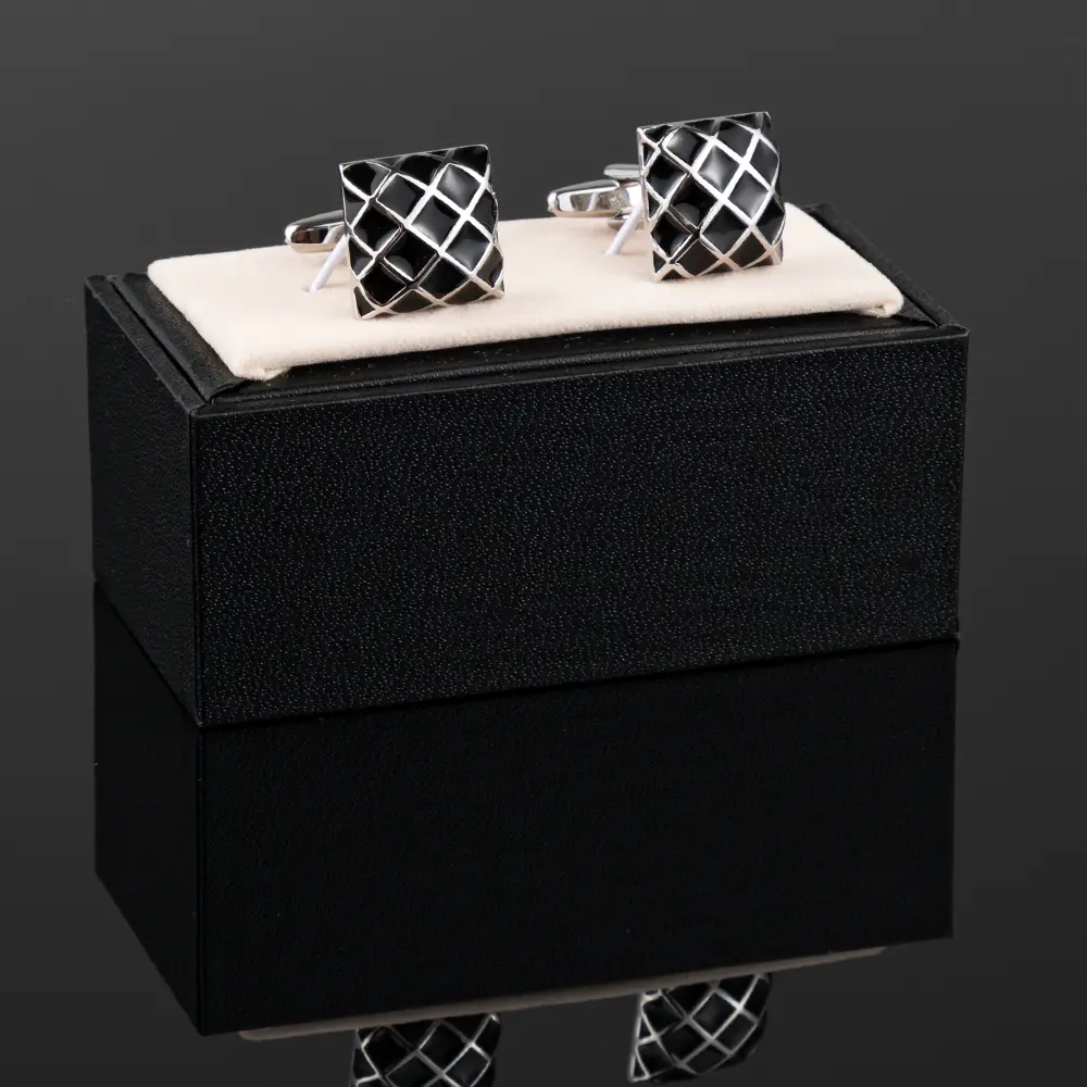 Wholesale JINIJIE Ready To Ship Fashion Grid Black Square Metal Copper Mens Cufflinks Suit Accessories CC8968 Exporter, Company