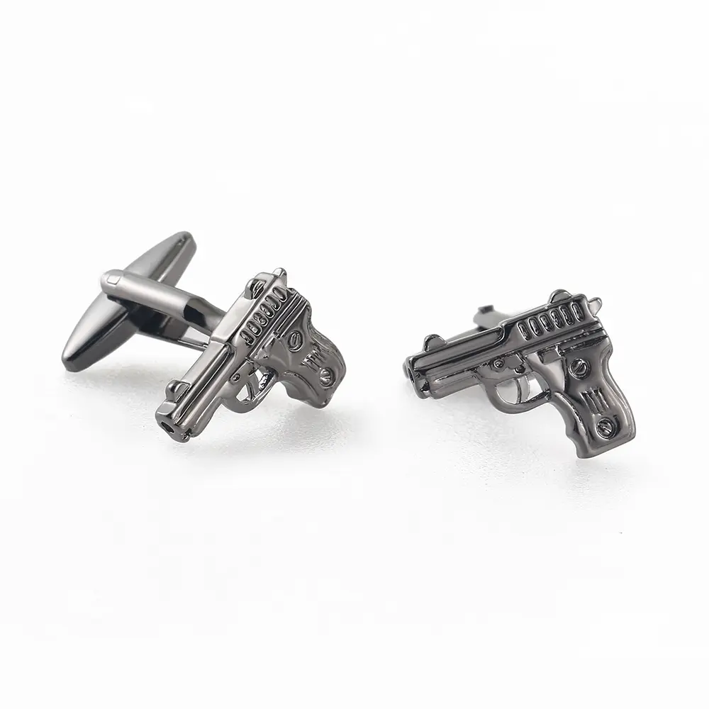 Wholesale Funny High Quality Silver Novelty Gunmetal Pistol Design Cufflinks for Men Shirt CL0039-Gunmetal Suppliers, Factory