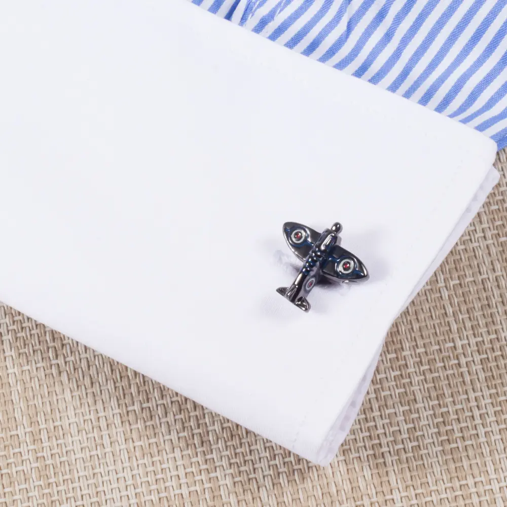 ODM Factory Low Price Gunmetal Color Spitfire Airplane Design Cufflinks Gift For Mens CC0035 Factory, Companies