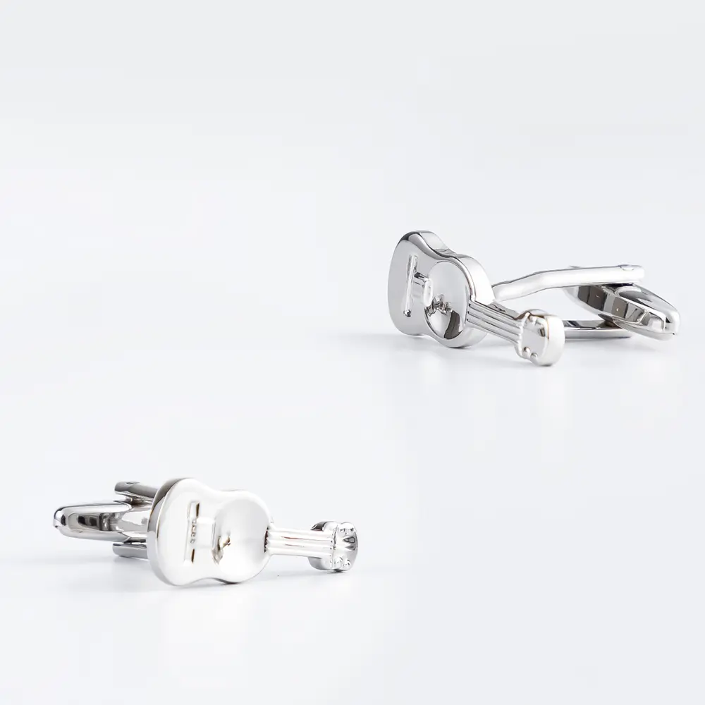 OEM Mens Fashion Copper Wedding Novelty Ukulele Design Silver Color Cuff links for Men Shirt CL0026 Exporter, Company