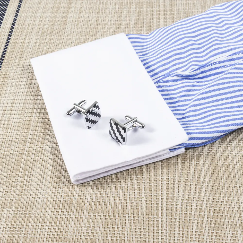 OEM Factory Low Price Black & Silver Striped Square Enamel Cufflinks for Men Accessories CC-Q052 Manufacturer, Exporter