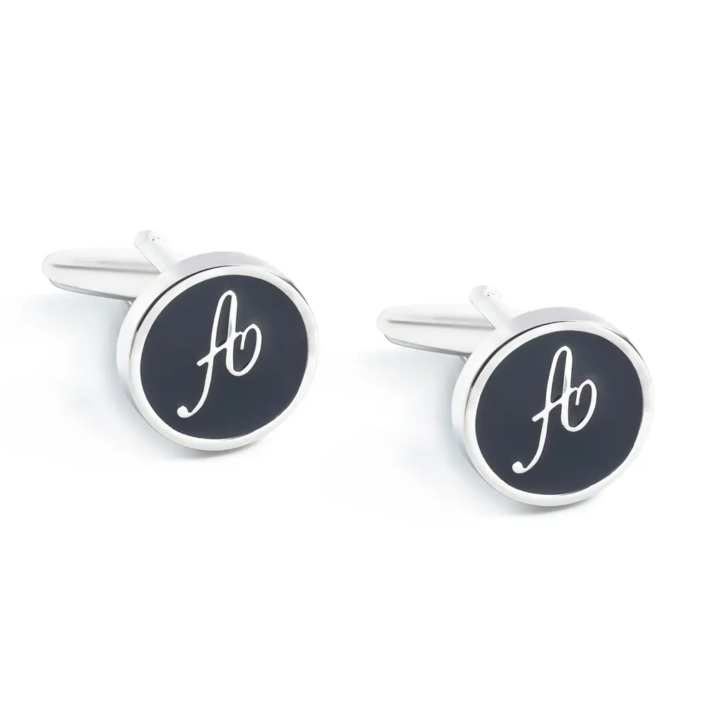 Custom Hot Selling Black Enamel Letter Cuff Links Alphabet A Brass Cufflinks for Men Shirts CC0011-A Suppliers, Exporter