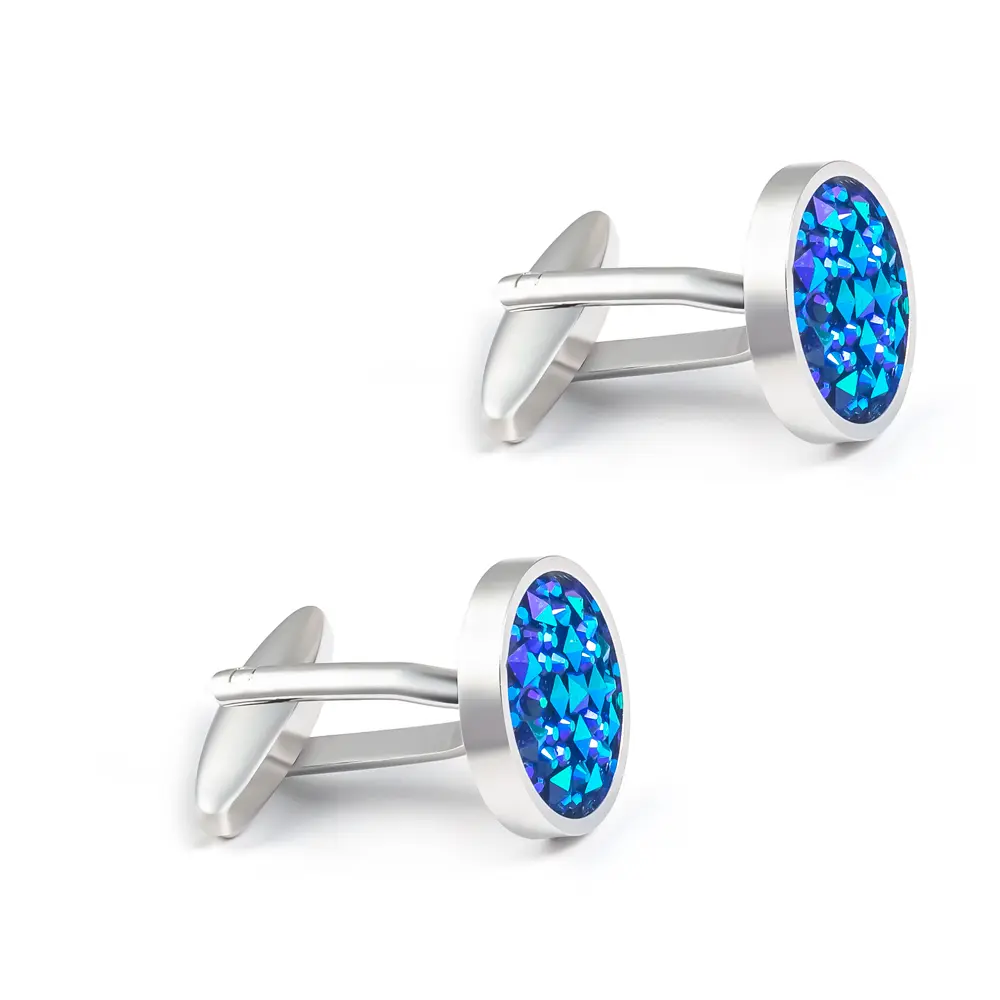 Wholesale Silver & Blue Gemstone Elegant Cufflinks French Suit Shirts Buttons CS0098
