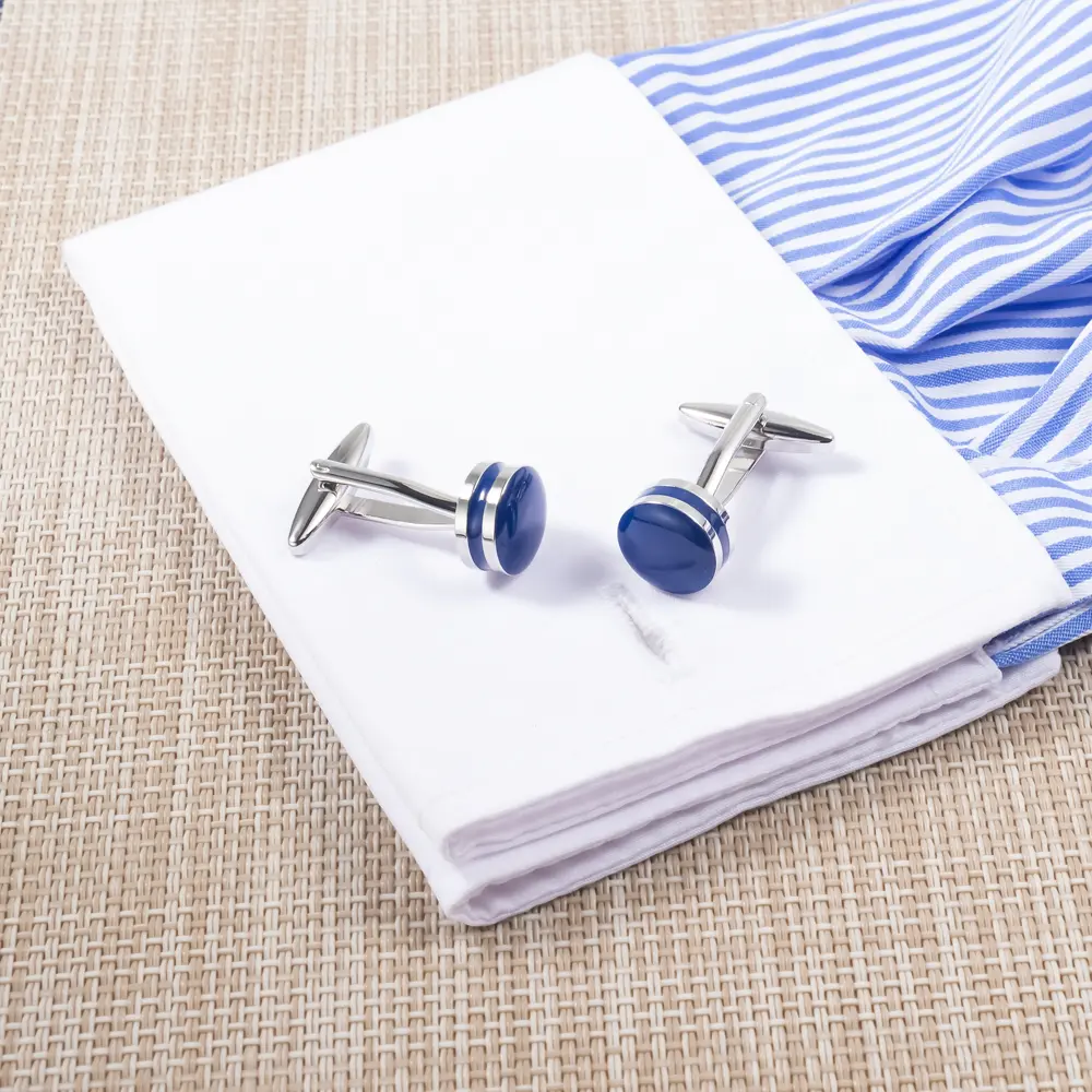 Wholesale High Quality Fashion Copper Material Custom Round Blue Stone Cuff links for Men Shirt CC0307 Manufacturer, Exporters