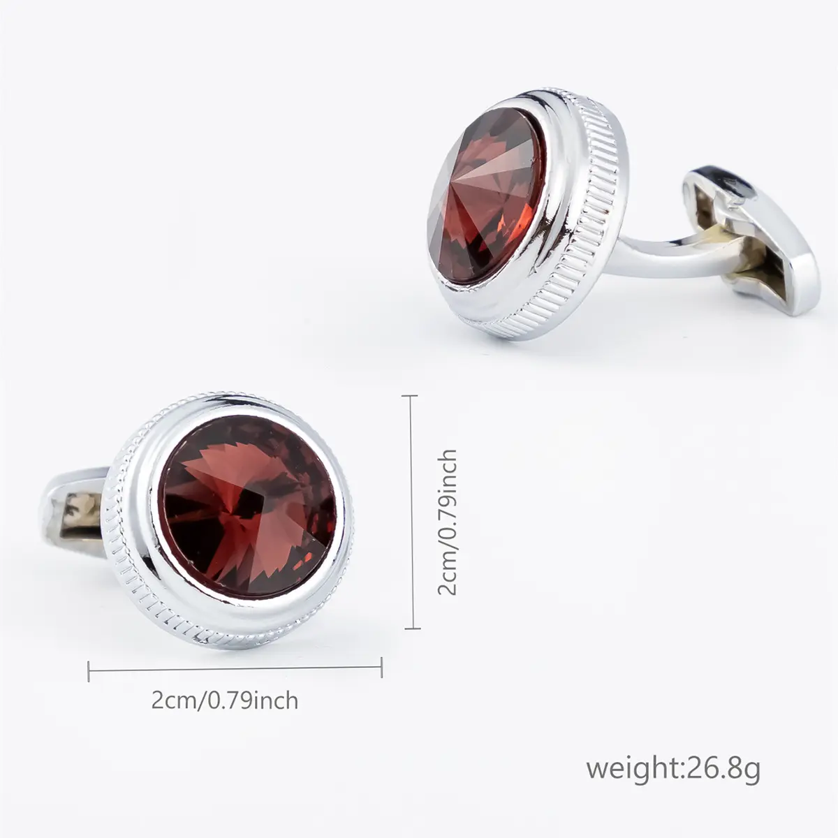 Custom JINJIE Factory Low Price Round Red Garnet Zircon Men's Cufflinks For Men Gifts CS9002 Manufacturer, Manufacturers