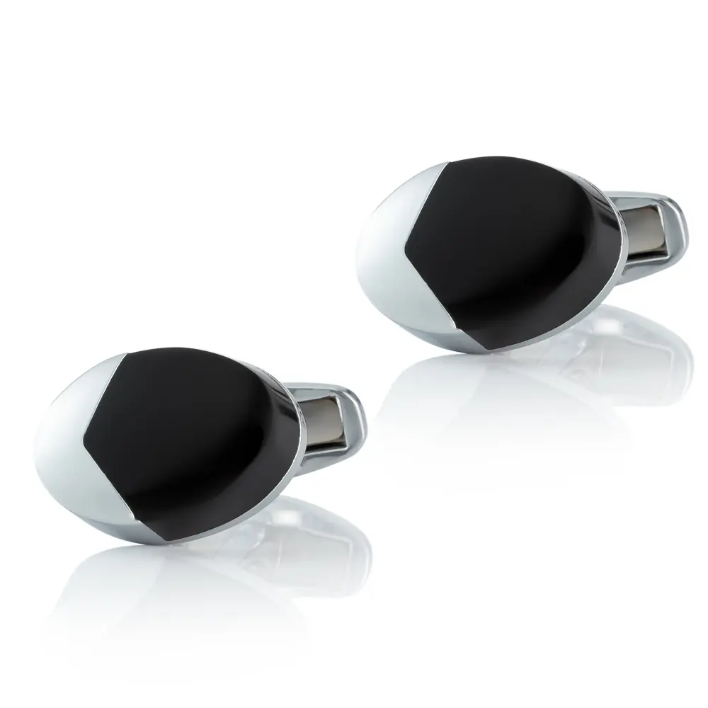 ODM Simple Fashion Black & Silver Curved Edge Cufflinks for Men's Formal Wear Manufacturers, Exporters